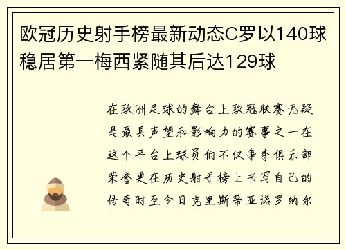 欧冠历史射手榜最新动态C罗以140球稳居第一梅西紧随其后达129球