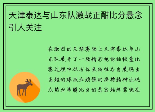 天津泰达与山东队激战正酣比分悬念引人关注